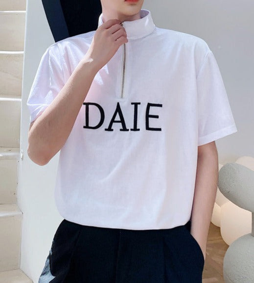ハーフジップ スタンドカラー ショートスリーブ Tシャツ