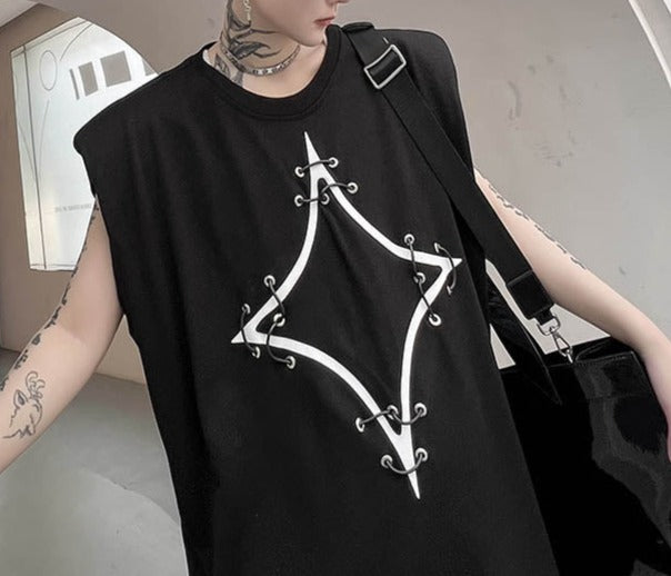ノースリーブ パッドショルダー Tシャツ