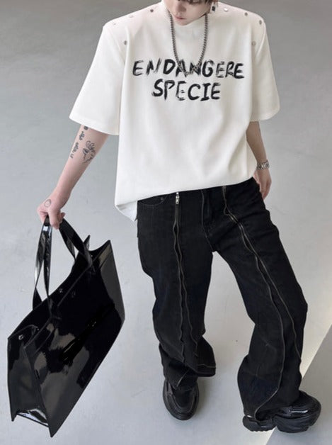 スタッズ ショルダーパッド ハーフスリーブ Tシャツ