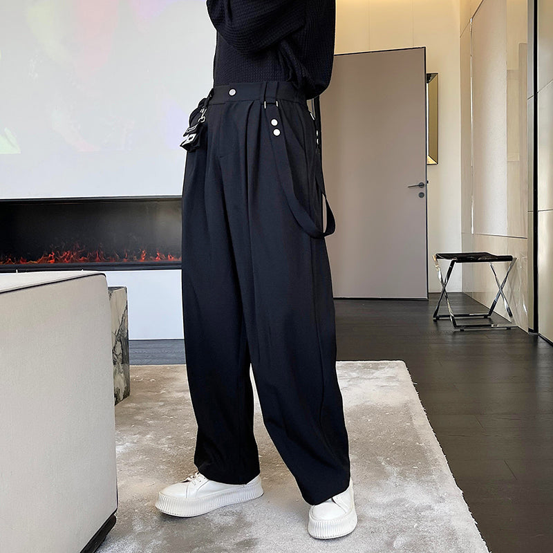 ベルトデザイン ワイドレッグ ドラッグパンツ