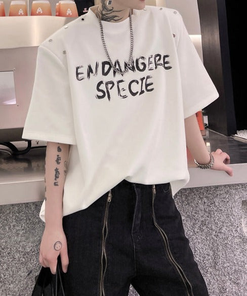 スタッズ ショルダーパッド ハーフスリーブ Tシャツ