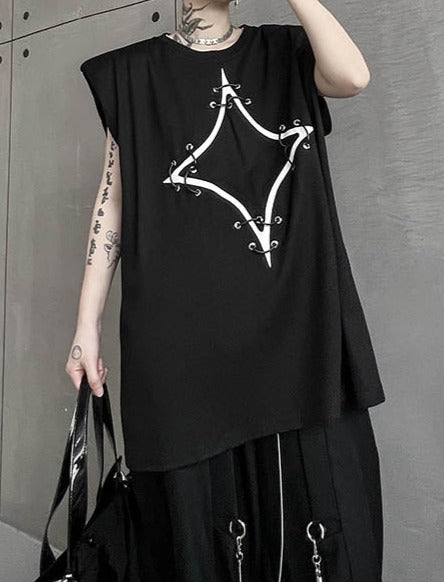 ノースリーブ パッドショルダー Tシャツ