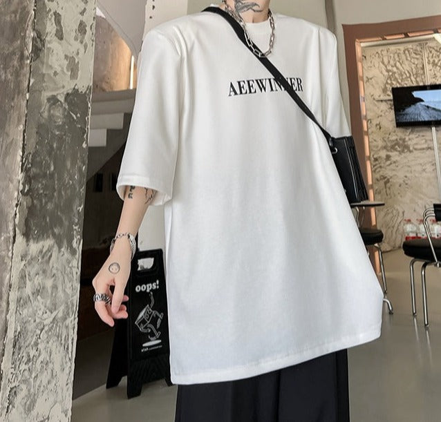 パッドショルダー ラウンドネック Tシャツ