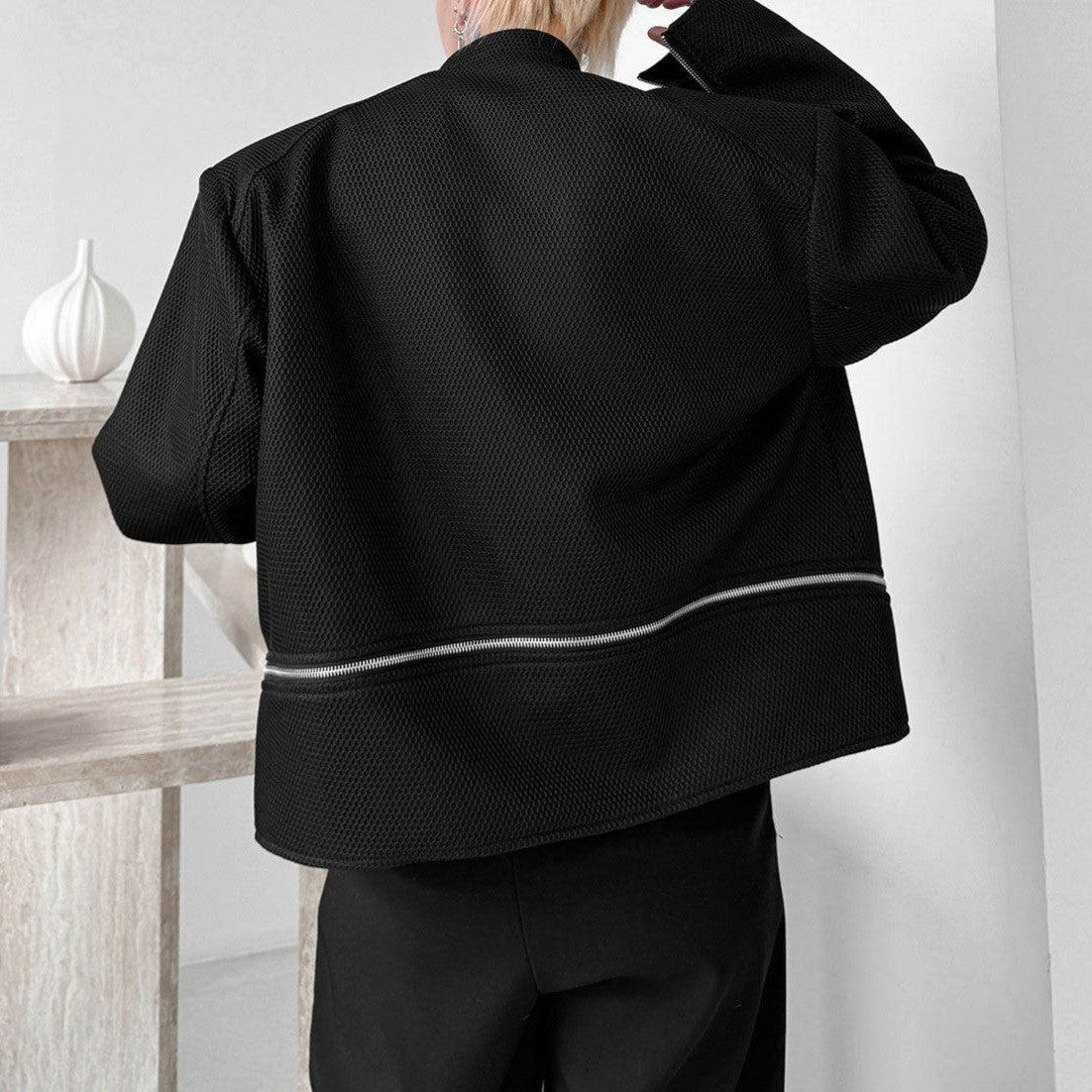 ジッパーデザイン ショートスタンドジャケット