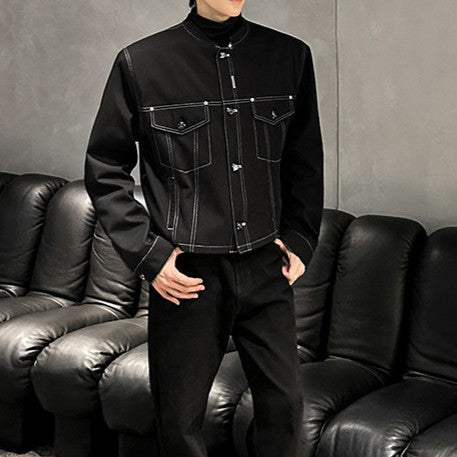 ノーカラー ステッチド ショートジャケット