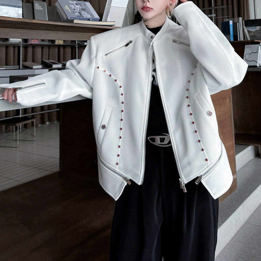 ジッパーデザイン ショートスタンドジャケット