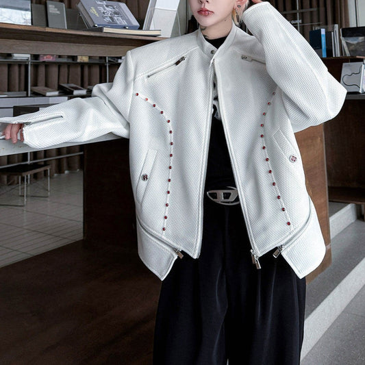 ジッパーデザイン ショートスタンドジャケット