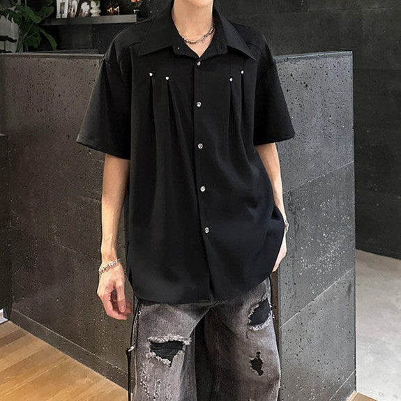 フロントプリーツデザイン ハーフスリーブシャツ