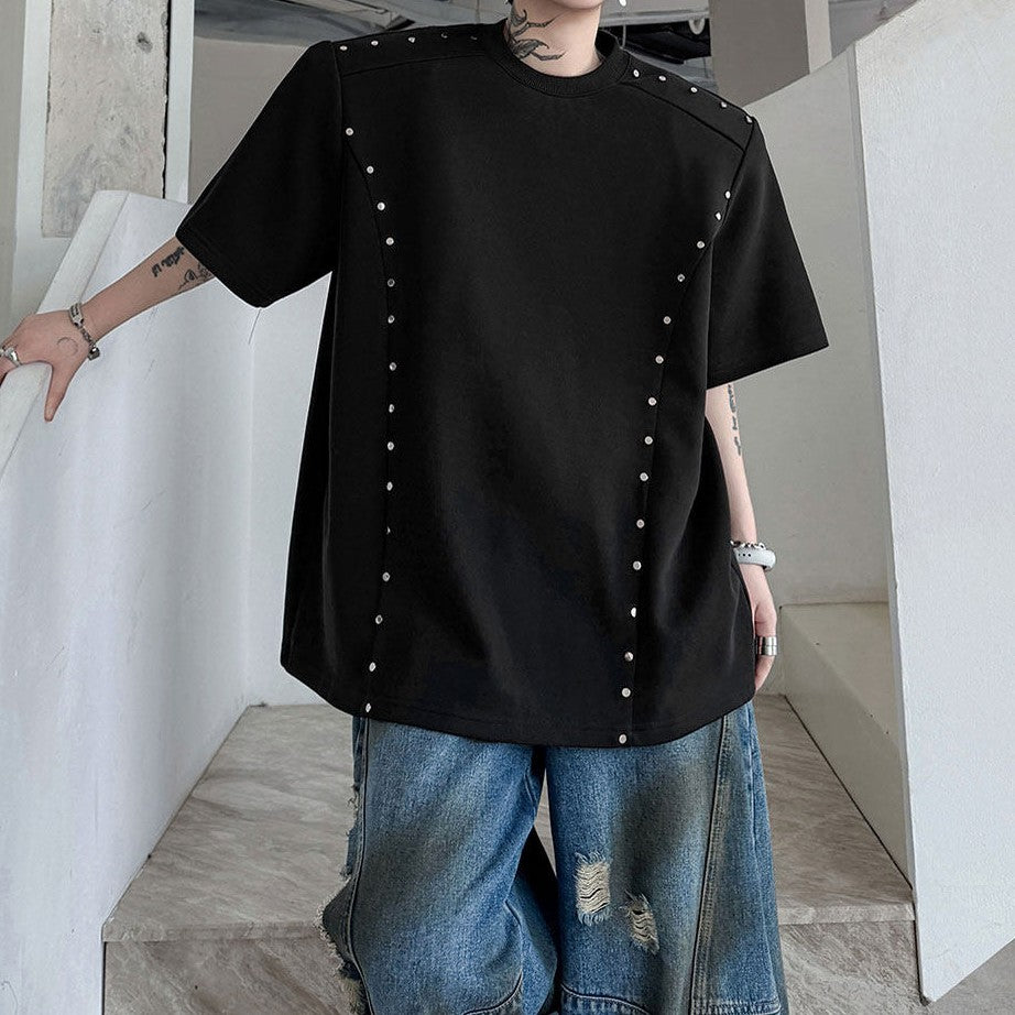 メタルリベットライン パッドショルダー ハーフスリーブTシャツ