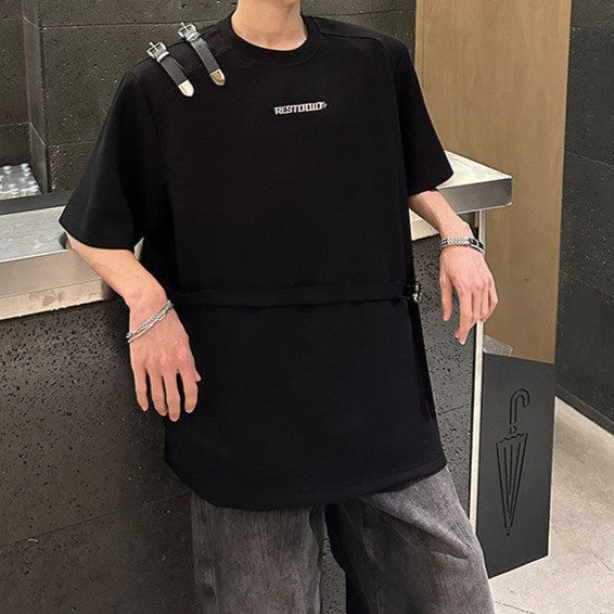 ツインバックル パッドショルダー ハーフスリーブＴシャツ