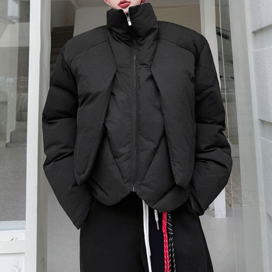 フェイクツーピース コットンパディング スタンドジャケット