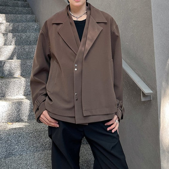 フェイクレイヤード ラージラペル デザインジャケット