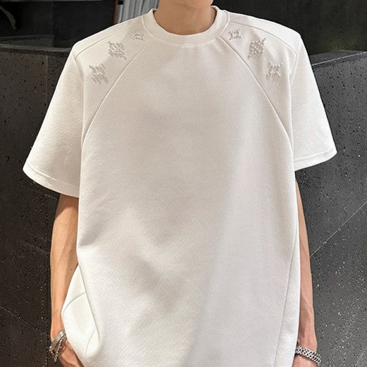 パールデザイン パッドショルダー ハーフスリーブTシャツ