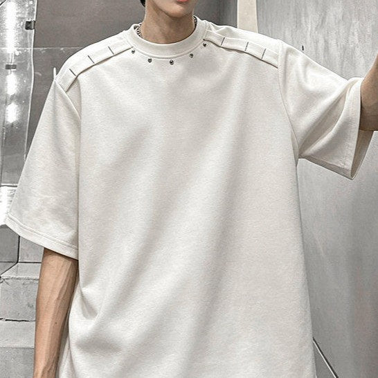 メタルリベット パッドショルダー ハーフスリーブTシャツ