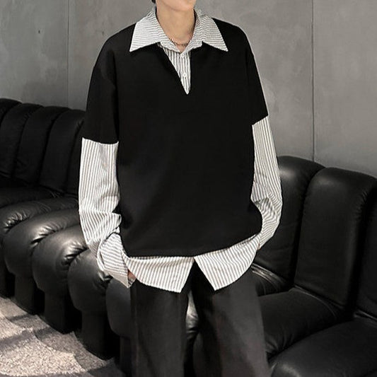 フェイクレイヤード カラーストライプ ロングスリーブシャツ