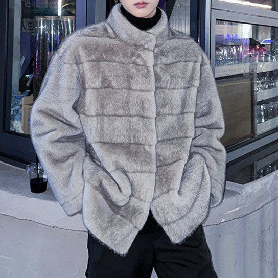 スタンドカラー ボーダー ファージャケット