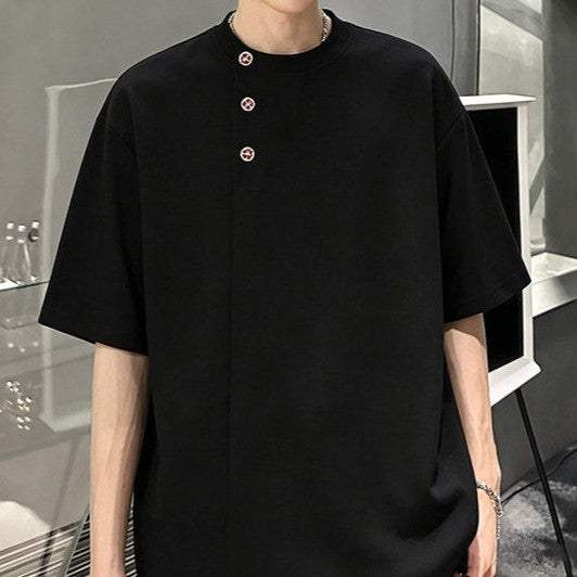 アシンメトリーヘンリーネック ハーフスリーブTシャツ