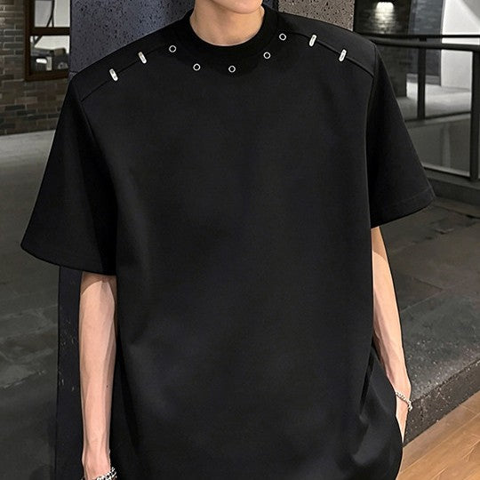 リベットデコレート パッドショルダー ハーフスリーブＴシャツ