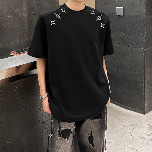 パールデザイン パッドショルダー ハーフスリーブTシャツ