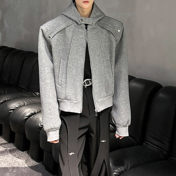 ショートレングス パッドショルダー ジップフーディー