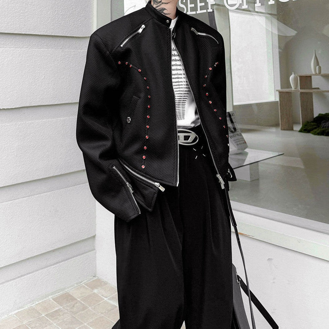 ジッパーデザイン ショートスタンドジャケット