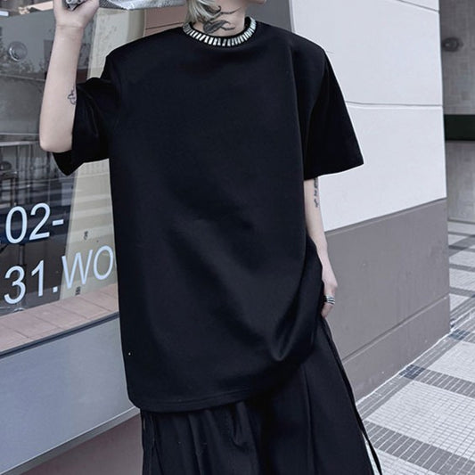 アラウンドネックデコレーション ハーフスリーブTシャツ
