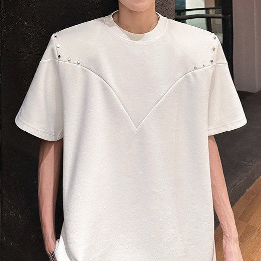 メタルスタッズ パッドショルダー ハーフスリーブＴシャツ