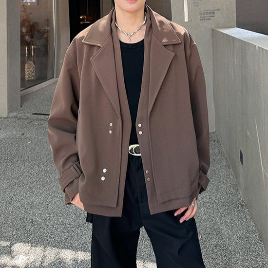 フェイクレイヤード ラージラペル デザインジャケット