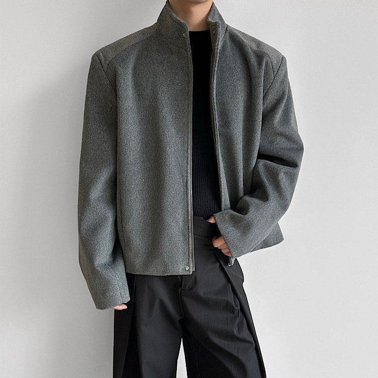 スタンドカラー ウールショートジャケット