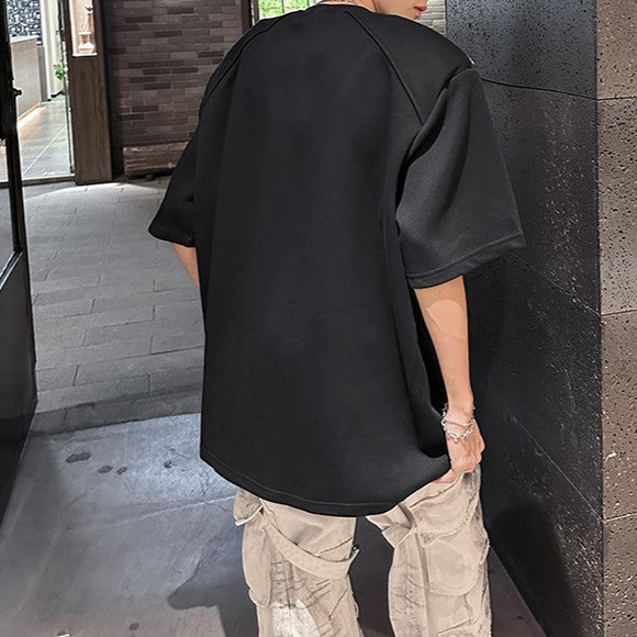フリンジデザイン パッドショルダー ハーフスリーブTシャツ