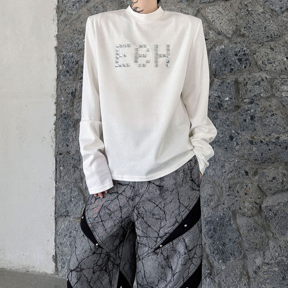 ワードデコレート パッドショルダー ロングスリーブTシャツ