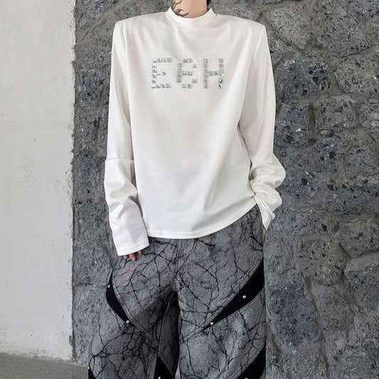 ワードデコレート パッドショルダー ロングスリーブTシャツ