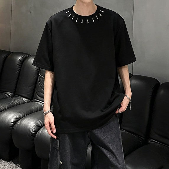 ネックラインメタル パッドショルダー ハーフスリーブTシャツ