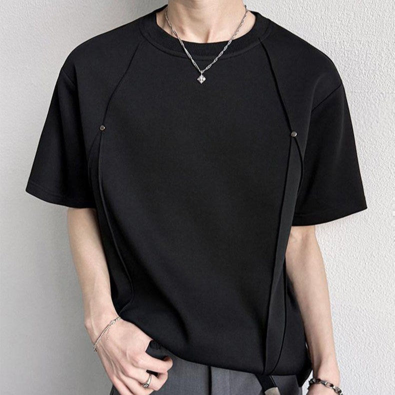 ラインデザイン ラウンドネック ハーフスリーブＴシャツ