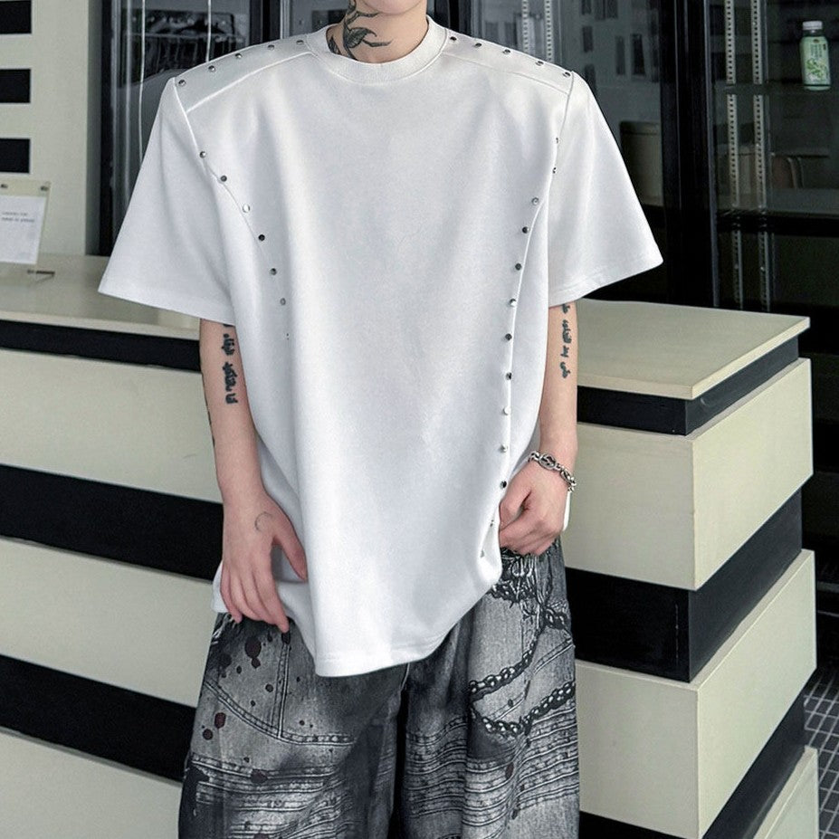 メタルリベットライン パッドショルダー ハーフスリーブTシャツ