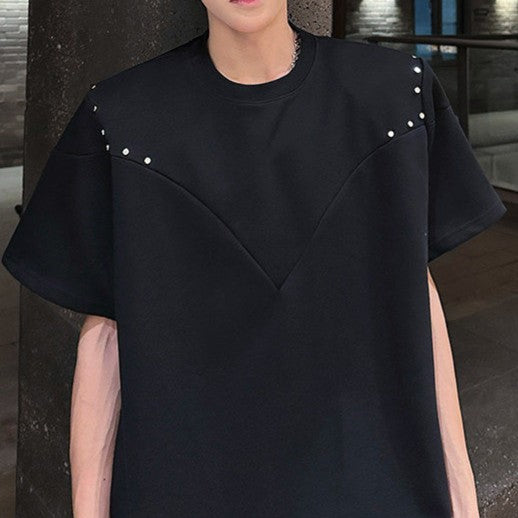 メタルスタッズ パッドショルダー ハーフスリーブＴシャツ