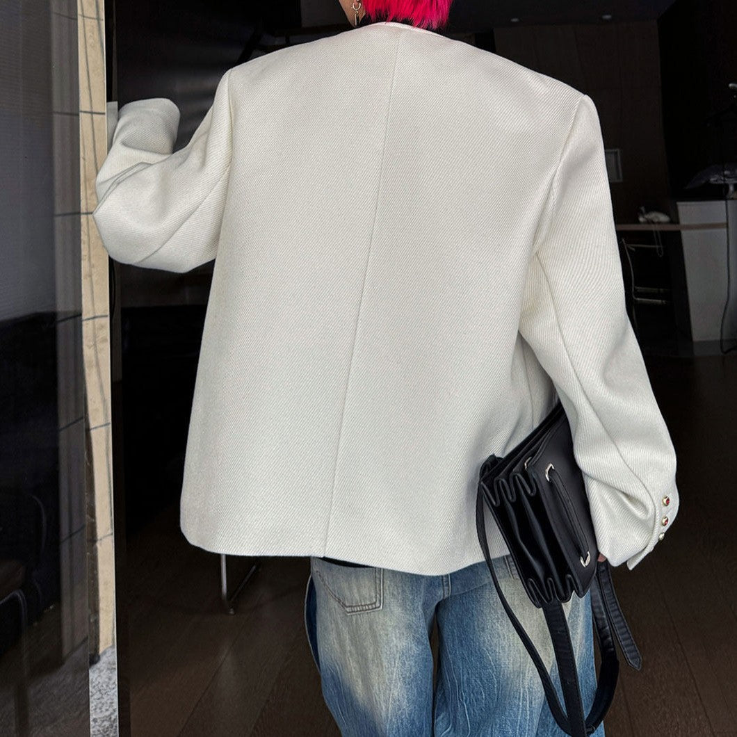 ラインストーンボタン ノーカラージャケット
