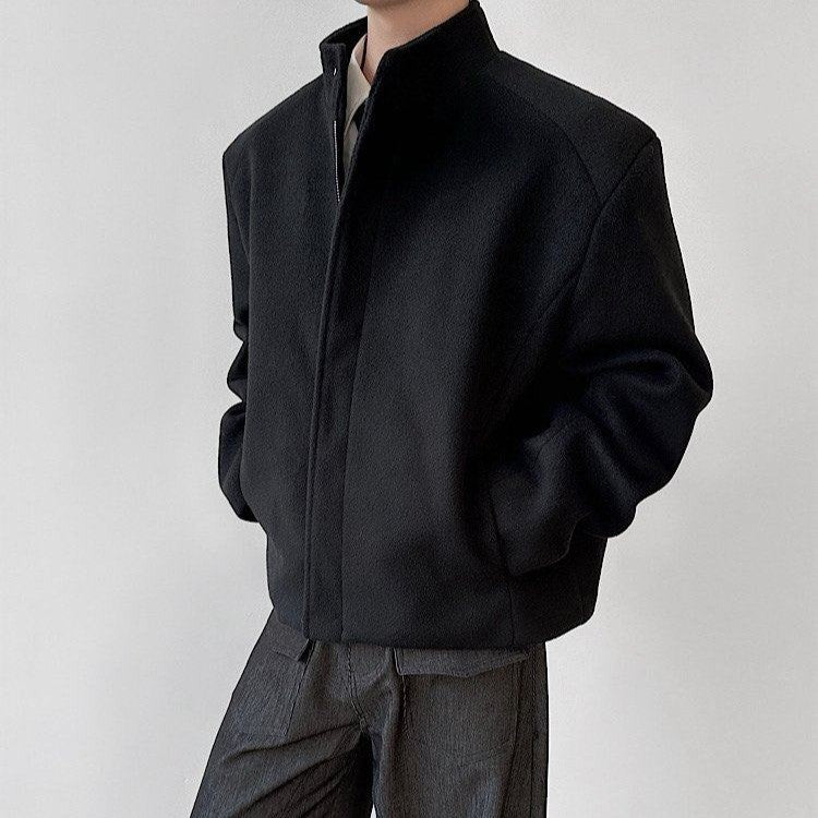 スタンドカラー ウールショートジャケット