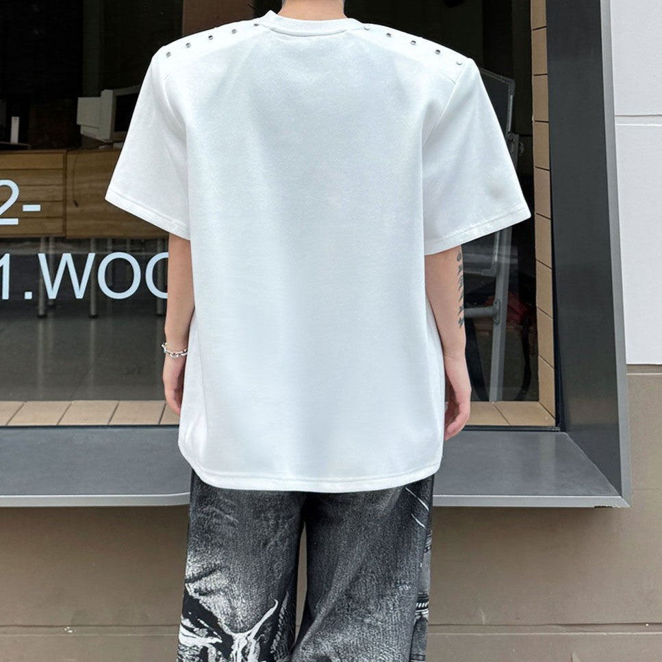 メタルリベットライン パッドショルダー ハーフスリーブTシャツ