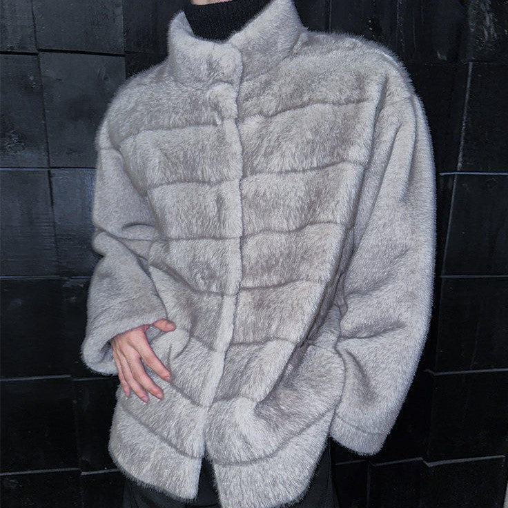 スタンドカラー ボーダー ファージャケット