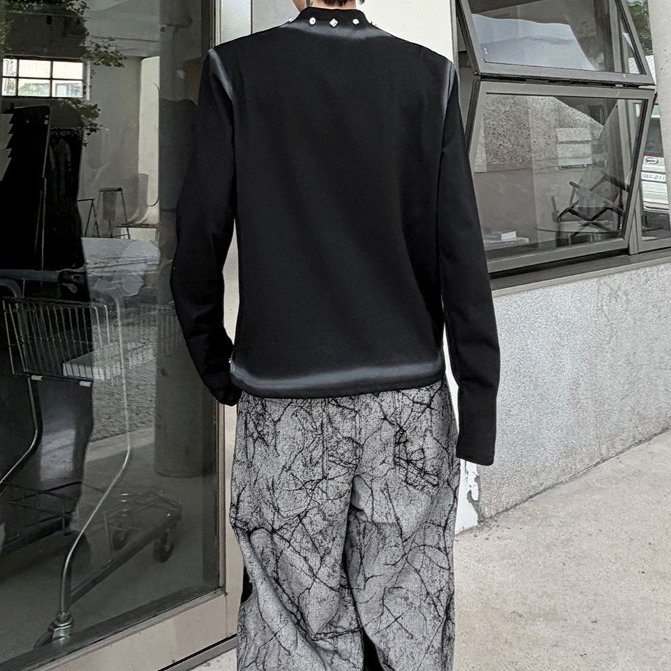 グラフィティ ラインストーン ハイネック ロングスリーブTシャツ