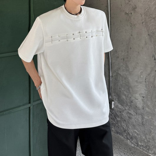 メタルピンズ パッドショルダー ハーフスリーブTシャツ