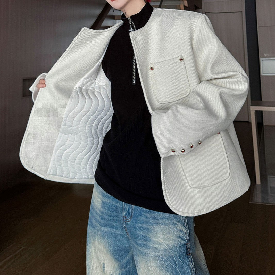 ラインストーンボタン ノーカラージャケット