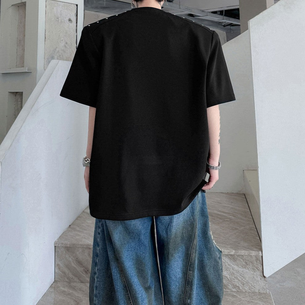 メタルリベットライン パッドショルダー ハーフスリーブTシャツ