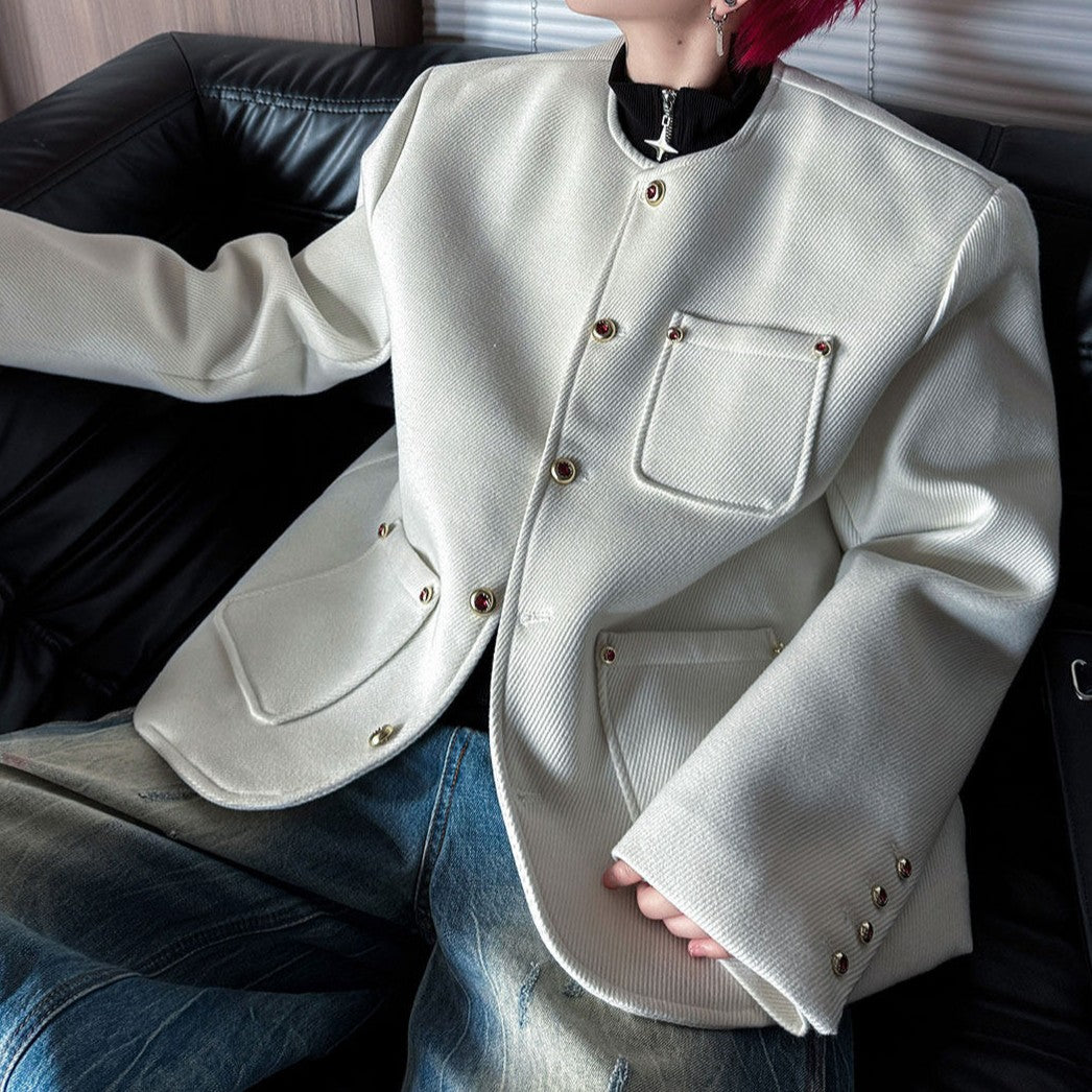 ラインストーンボタン ノーカラージャケット