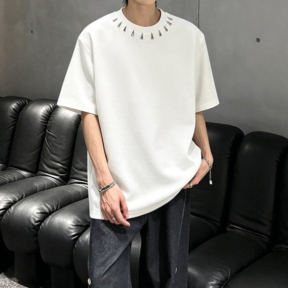 ネックラインメタル パッドショルダー ハーフスリーブTシャツ