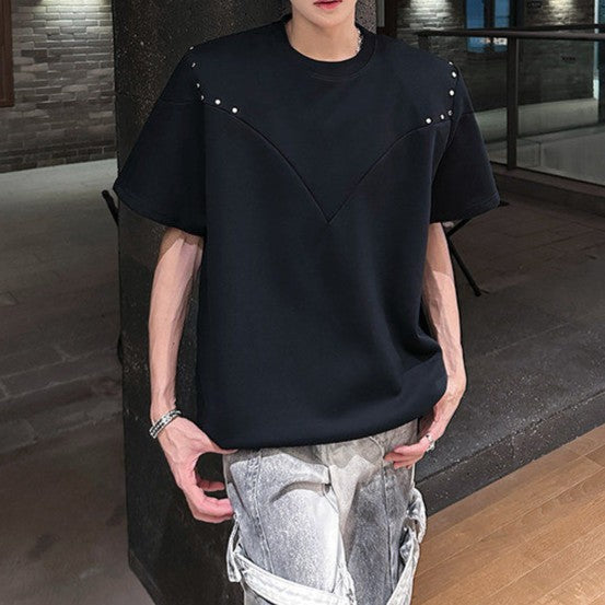 メタルスタッズ パッドショルダー ハーフスリーブＴシャツ