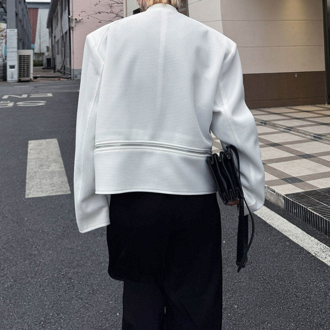 ジッパーデザイン ショートスタンドジャケット