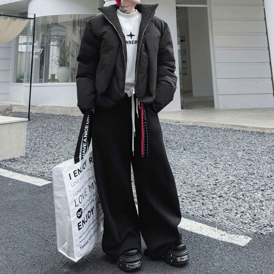 フェイクツーピース コットンパディング スタンドジャケット