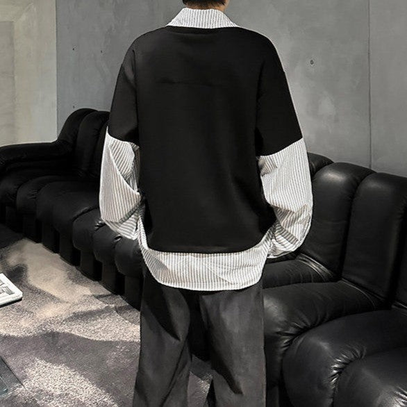 フェイクレイヤード カラーストライプ ロングスリーブシャツ